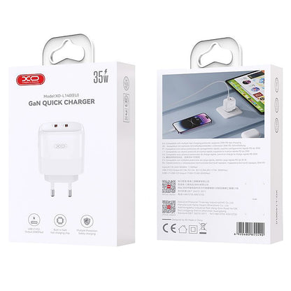 Incarcator Retea XO Design L140, 35W, 3A, 2 x USB-C, Alb