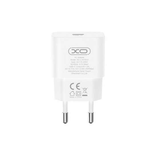 Incarcator Retea XO Design L167, 25W, 3A, 1 x USB-C, Alb