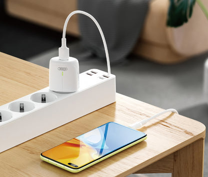 Incarcator Retea XO Design L114, 20W, 3A, 1 x USB-A - 1 x USB-C, Alb