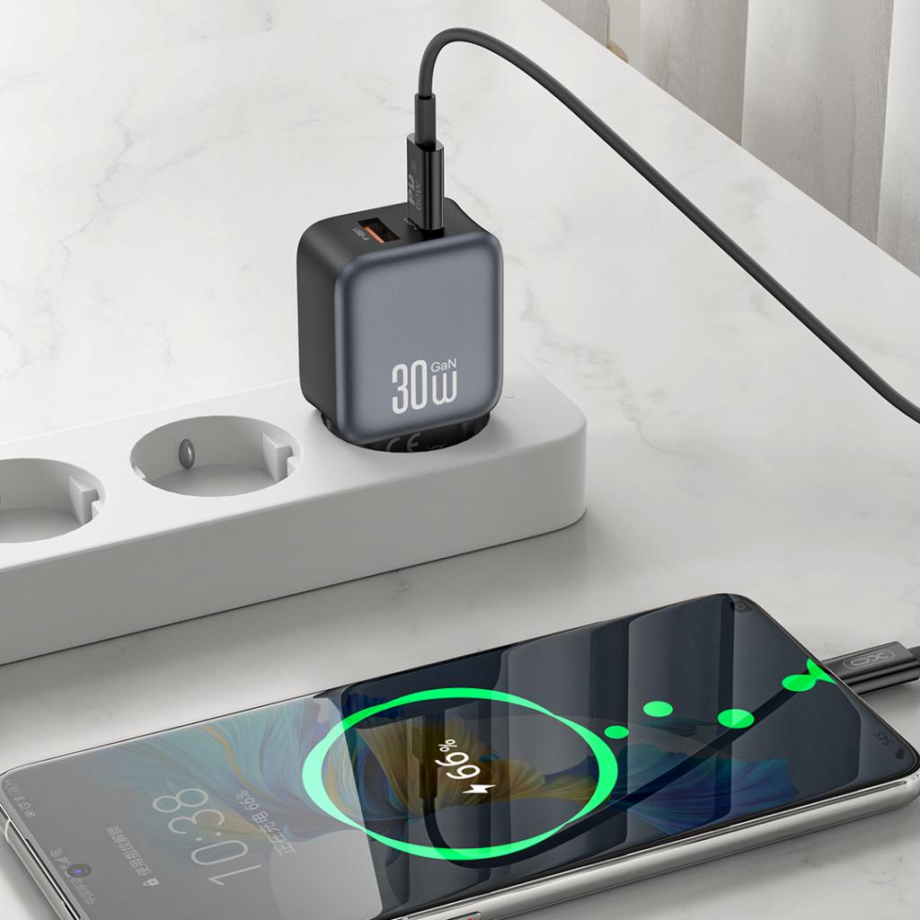 Incarcator Retea XO Design L156, 30W, 3A, 1 x USB-A - 1 x USB-C, Negru
