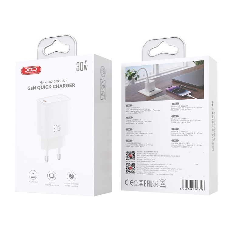 Incarcator Retea XO Design CE53, 30W, 3A, 1 x USB-C, Alb