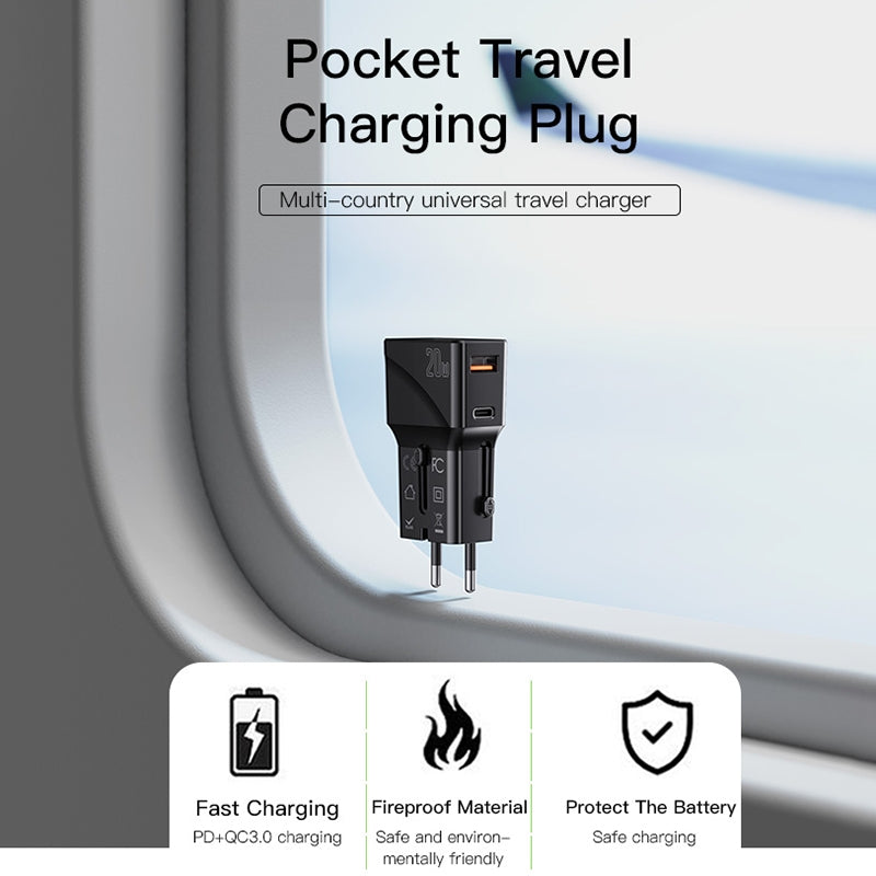Incarcator Retea Yesido MC17 Travel, 20W, 3A, 1 x USB-A - 1 x USB-C, Negru
