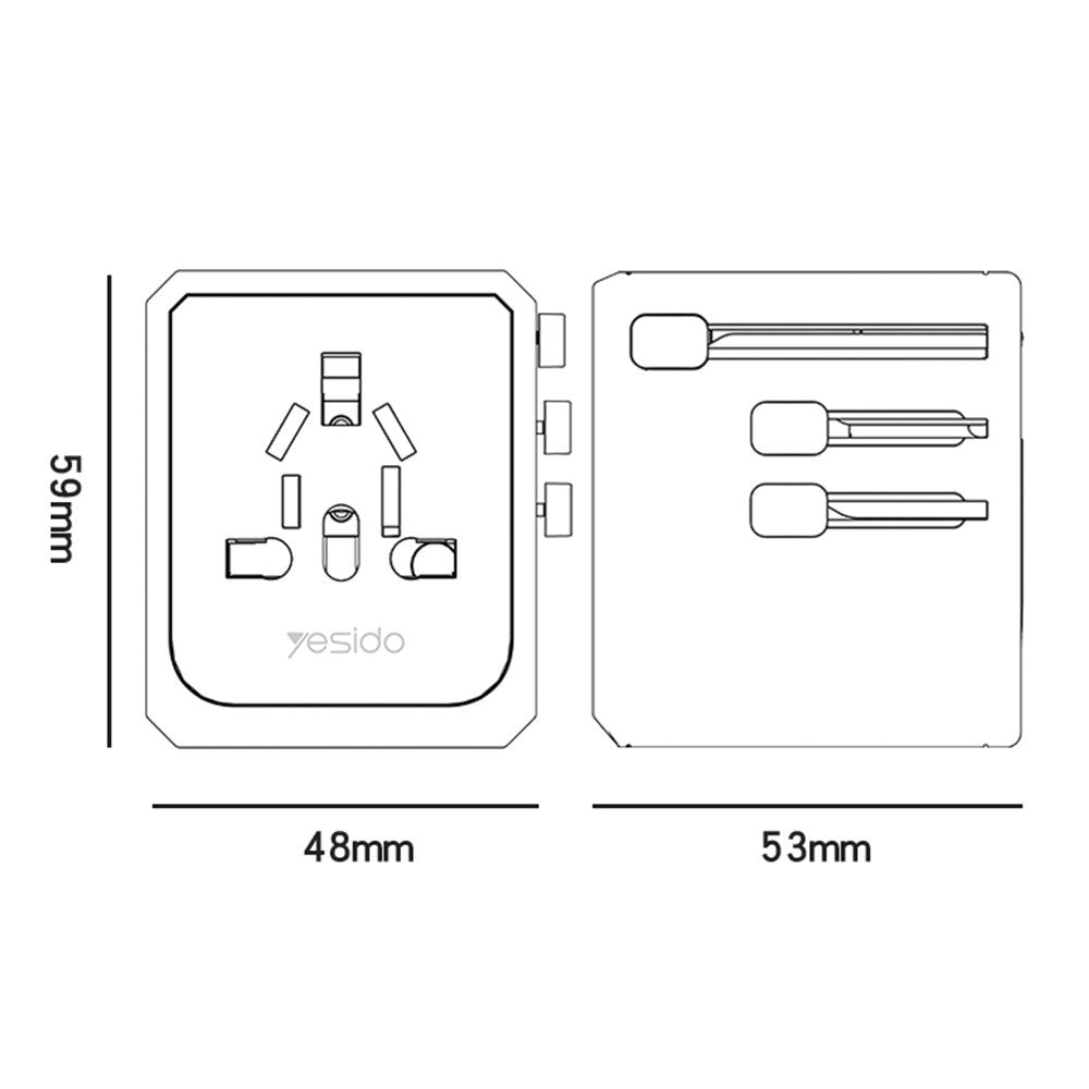 Incarcator Retea Yesido MC24 Travel, 20W, 3A, 3 x USB-A - 1 x USB-C, Negru