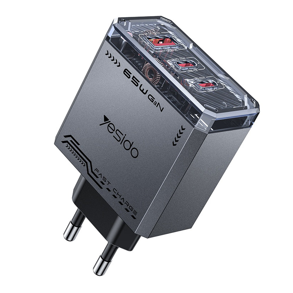 Incarcator Retea Yesido YC101, 65W, 3.25A, 1 x USB-A - 2 x USB-C, Negru