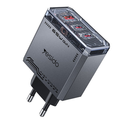Incarcator Retea Yesido YC101, 65W, 3.25A, 1 x USB-A - 2 x USB-C, Negru