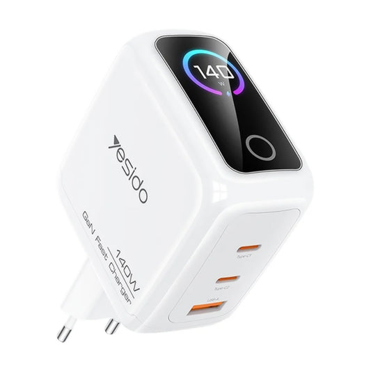 Incarcator Retea Yesido YC114 Display, 140W, 5A, 1 x USB-A - 2 x USB-C, Alb