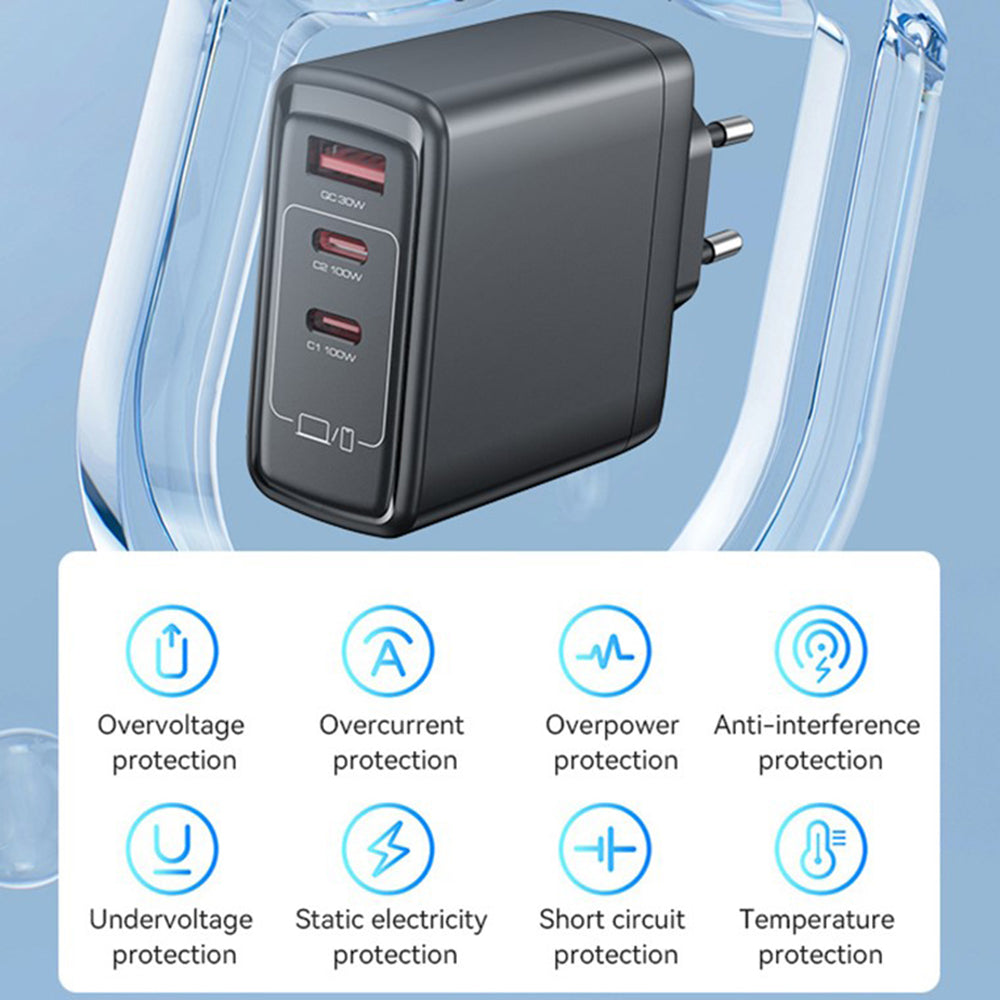 Incarcator Retea Yesido YC142, 100W, 5A, 1 x USB-A - 2 x USB-C, Negru