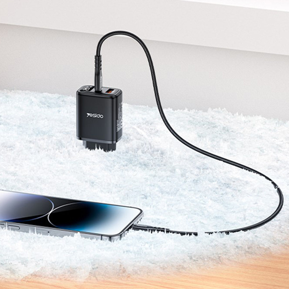 Incarcator Retea Yesido YC68, 20W Display, 3A, 1 x USB-A - 1 x USB-C, Negru