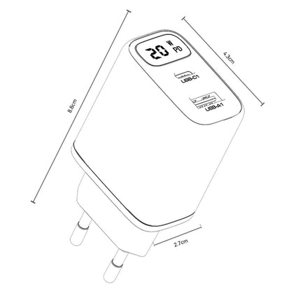Incarcator Retea Yesido YC68, 20W Display, 3A, 1 x USB-A - 1 x USB-C, Negru