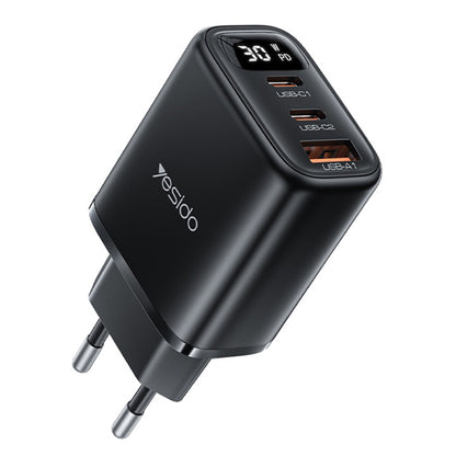 Incarcator Retea Yesido YC69 Display, 30W, 3A, 1 x USB-A - 2 x USB-C, Negru