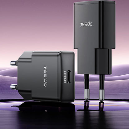 Incarcator Retea Yesido YC74, 30W, 3A, 1 x USB-C, Negru