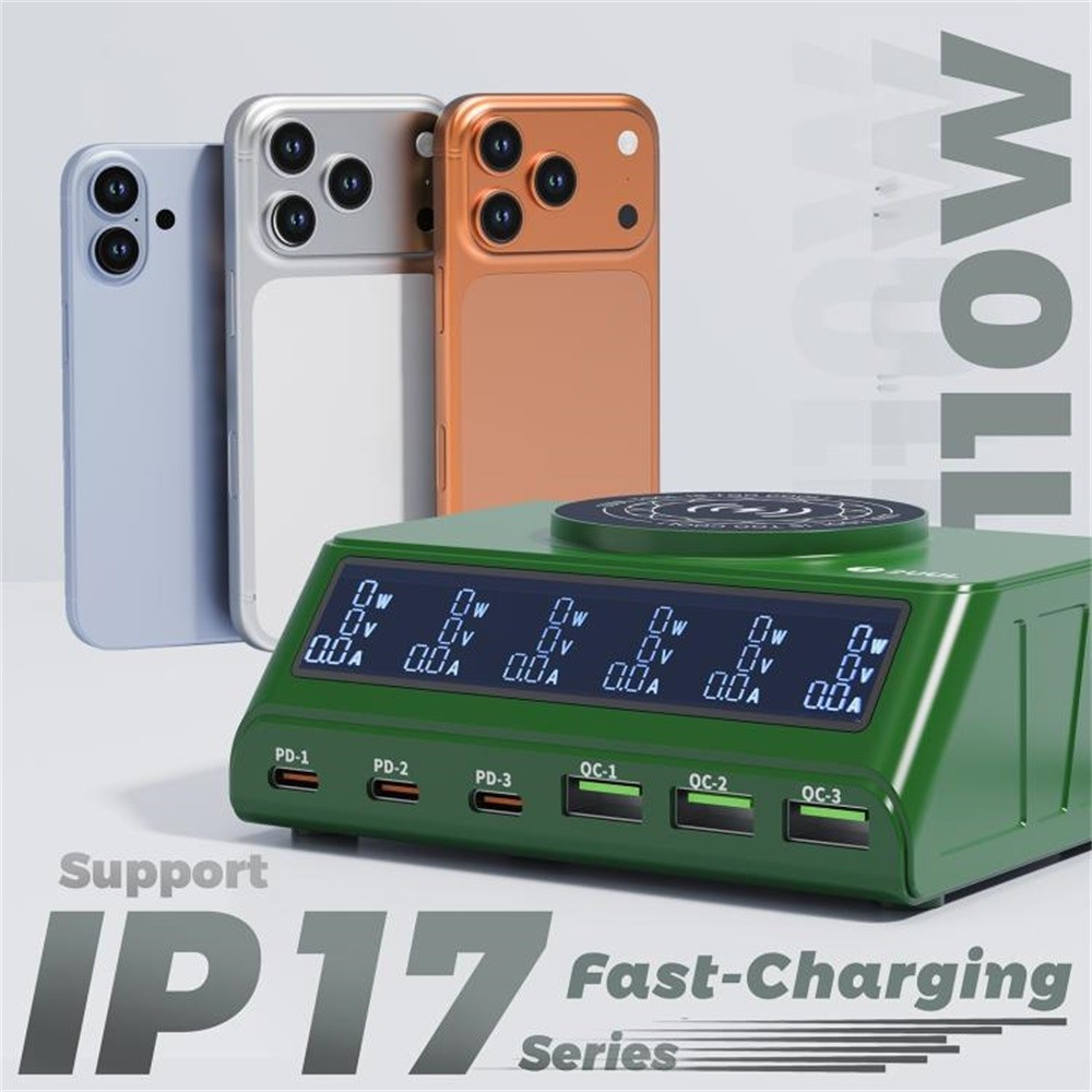 Incarcator Statie 2UUL PC11 QI, 110W, 3A, 3 x USB-A - 3 x USB-C, Verde