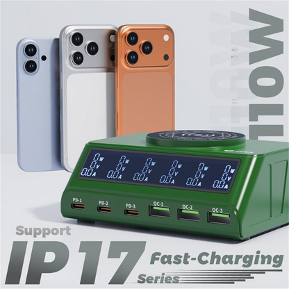 Incarcator Statie 2UUL PC11 QI, 110W, 3A, 3 x USB-A - 3 x USB-C, Verde