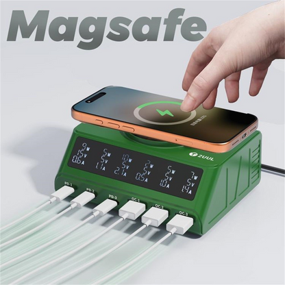 Incarcator Statie 2UUL PC11 QI, 110W, 3A, 3 x USB-A - 3 x USB-C, Verde