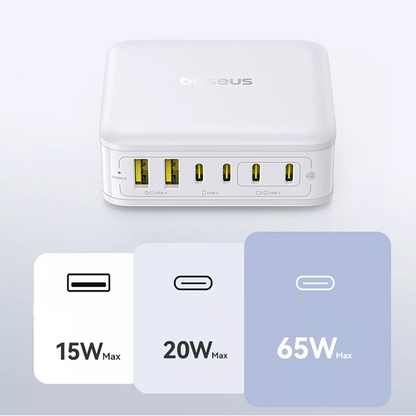 Incarcator Statie Baseus EnerFill FH21, 120W, 2 x USB-A - 4 x USB-C, Alb E0120T01
