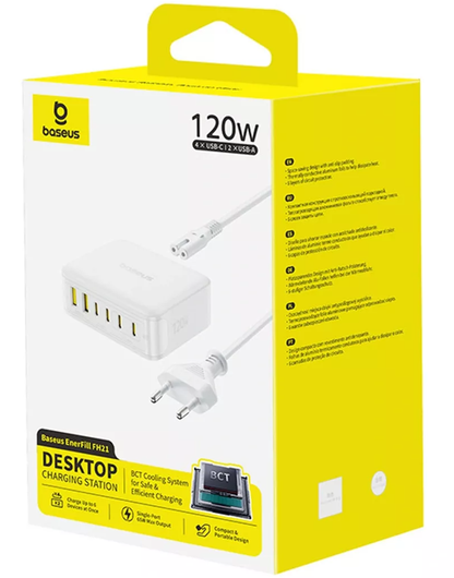 Incarcator Statie Baseus EnerFill FH21, 120W, 2 x USB-A - 4 x USB-C, Alb E0120T01
