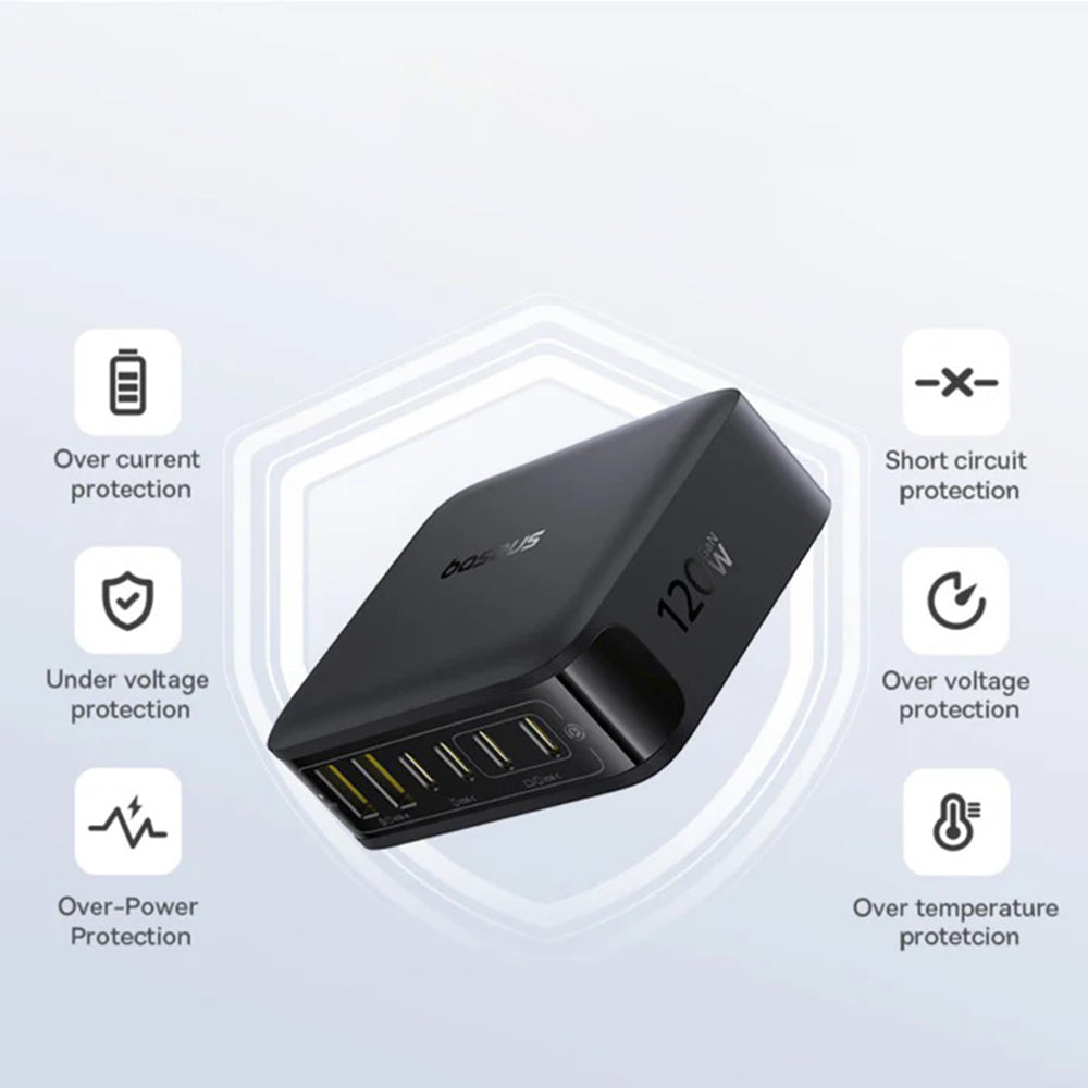 Incarcator Statie Baseus EnerFill FH21, 120W, 3.25A, 2 x USB-A - 4 x USB-C, Negru E0120T00