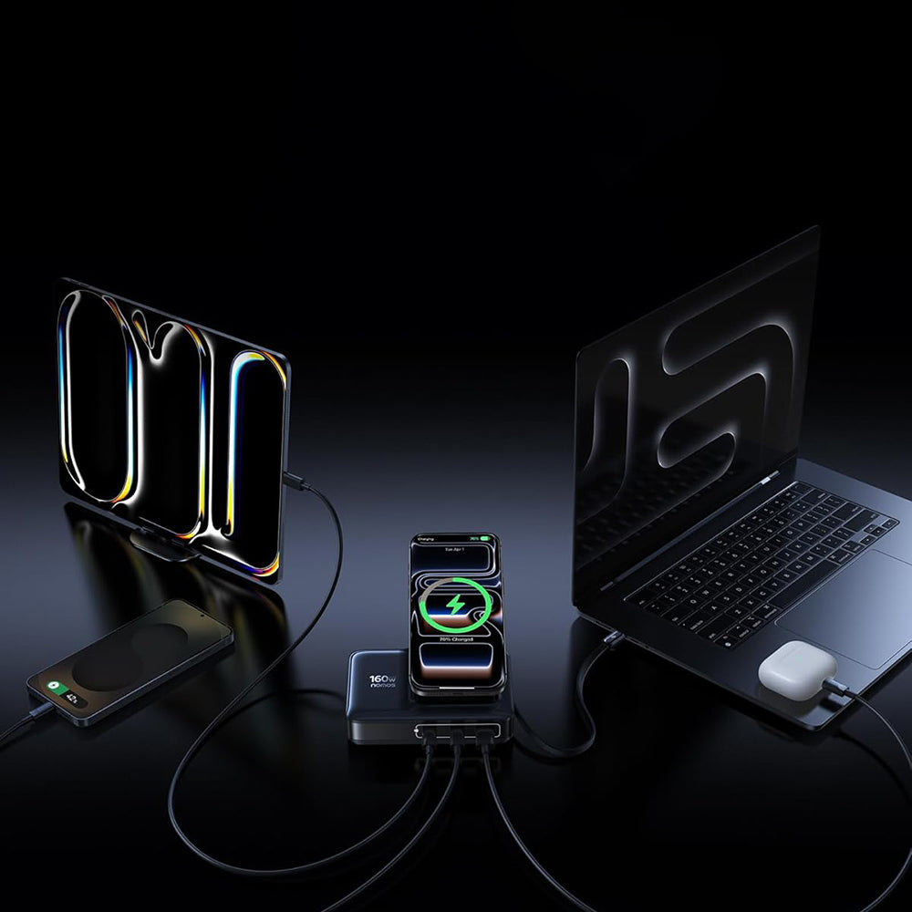 Incarcator Statie Baseus Nomos NH21 QI 5in1, 160W, 5A, 1 x USB-A - 2 x USB-C, Negru E0121700