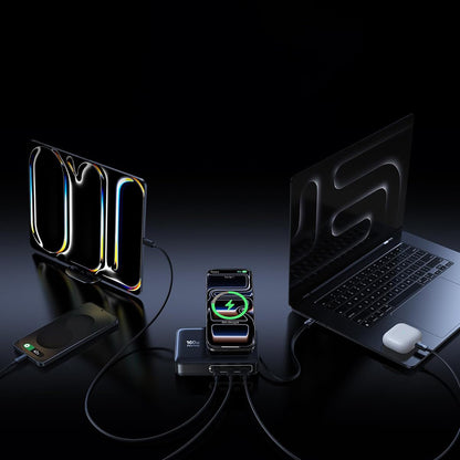 Incarcator Statie Baseus Nomos NH21 QI 5in1, 160W, 5A, 1 x USB-A - 2 x USB-C, Negru E0121700