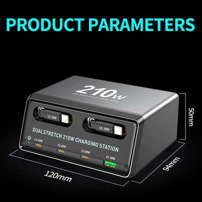 Incarcator Statie Cu Cablu USB-C OEM WLX-60E, 210W, 3A, 1 x USB-A - 3 x USB-C, Gri