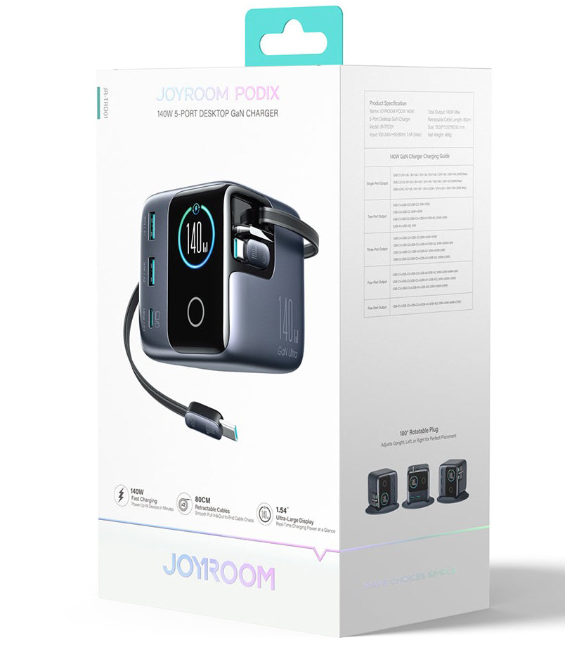Incarcator Statie Cu Cablu USB-C Joyroom Podix JR-TRD01, 140W, 1 x USB-C - 2 x USB-A, Gri