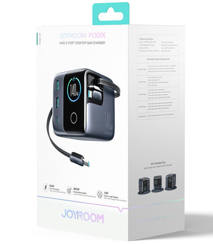 Incarcator Statie Cu Cablu USB-C Joyroom Podix JR-TRD01, 140W, 1 x USB-C - 2 x USB-A, Gri
