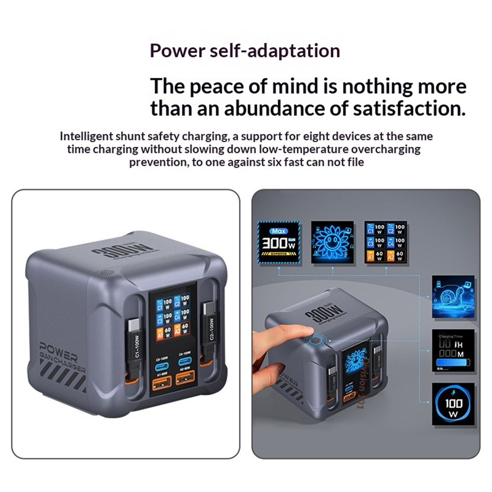 Incarcator Statie Cu Cablu USB-C OEM HW866, 300W, 5A, 2 x USB-A - 2 x USB-C, Gri