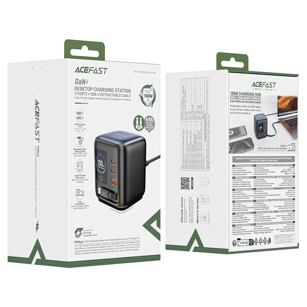 Incarcator Statie Cu Cablu USB-C Acefast Z10, 100W, 1 x USB-A - 2 x USB-C, Negru
