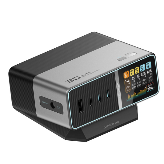 Incarcator Statie Cuktech TA3005U, 300W, 1 x DC - 1 x USB-A - 3 x USB-C, Gri
