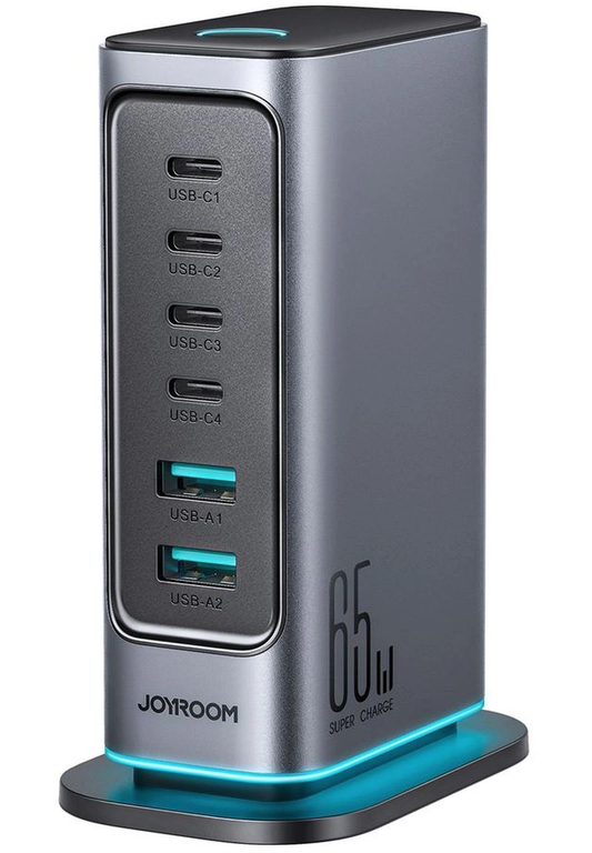 Incarcator Statie Joyroom JR-TCM02 UK, 65W, 3.25A, 2 x USB-A - 4 x USB-C, Gri
