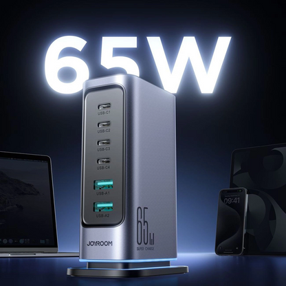 Incarcator Statie Joyroom JR-TCM02 UK, 65W, 3.25A, 2 x USB-A - 4 x USB-C, Gri