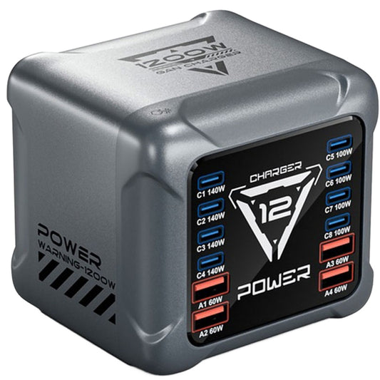 Incarcator Statie OEM BK-127D, 280W, 5A, 4 x USB-A - 8 x USB-C, Gri