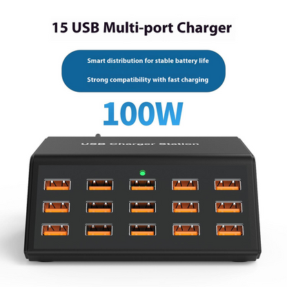 Incarcator Statie OEM HW15, 100W, 2A, 15 x USB-A, Negru