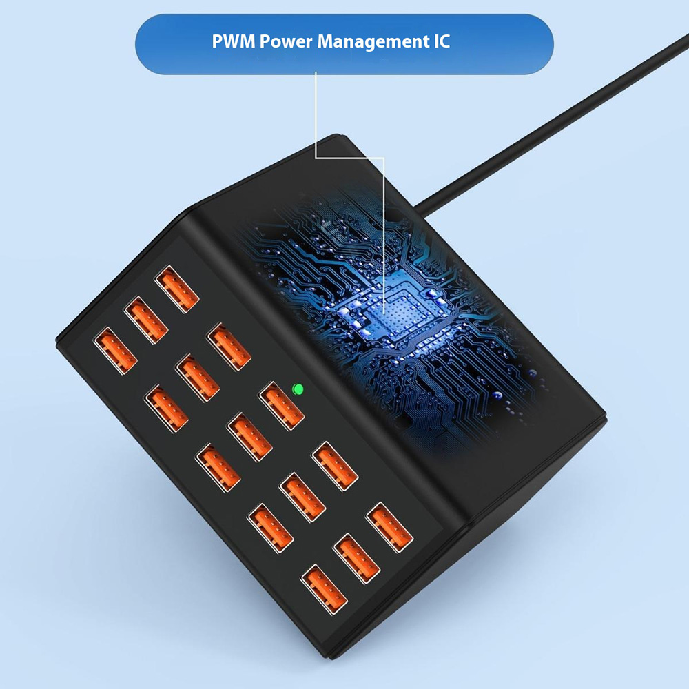 Incarcator Statie OEM HW15, 100W, 2A, 15 x USB-A, Negru