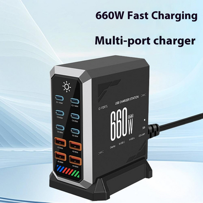 Incarcator Statie OEM HW18, 660W, 5A, 4 x USB-A - 6 x USB-C, Negru