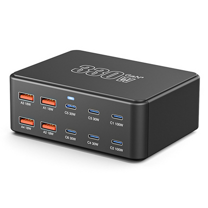 Incarcator Statie OEM HW66, 330W, 5A, 4 x USB-A - 6 x USB-C, Negru