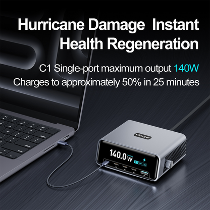 Incarcator Statie OEM WLX-60G, 140W, 5A, 1 x USB-A - 4 x USB-C, Gri