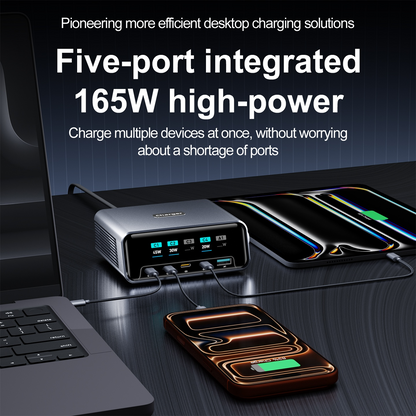 Incarcator Statie OEM WLX-60G, 140W, 5A, 1 x USB-A - 4 x USB-C, Gri