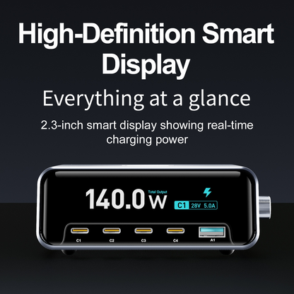 Incarcator Statie OEM WLX-60G, 140W, 5A, 1 x USB-A - 4 x USB-C, Gri