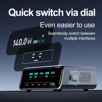 Incarcator Statie OEM WLX-60G, 140W, 5A, 1 x USB-A - 4 x USB-C, Gri