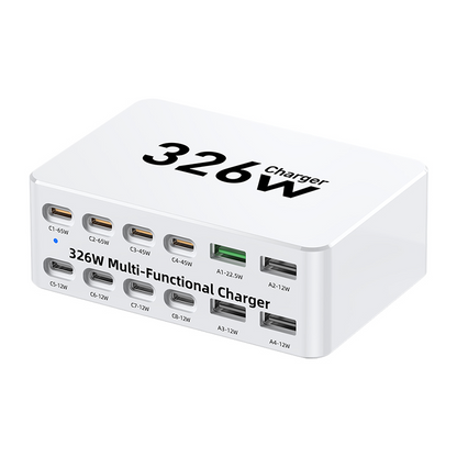 Incarcator Statie OEM WLX-818E, 326W, 3.25A, 4 x USB-A - 8 x USB-C, Alb