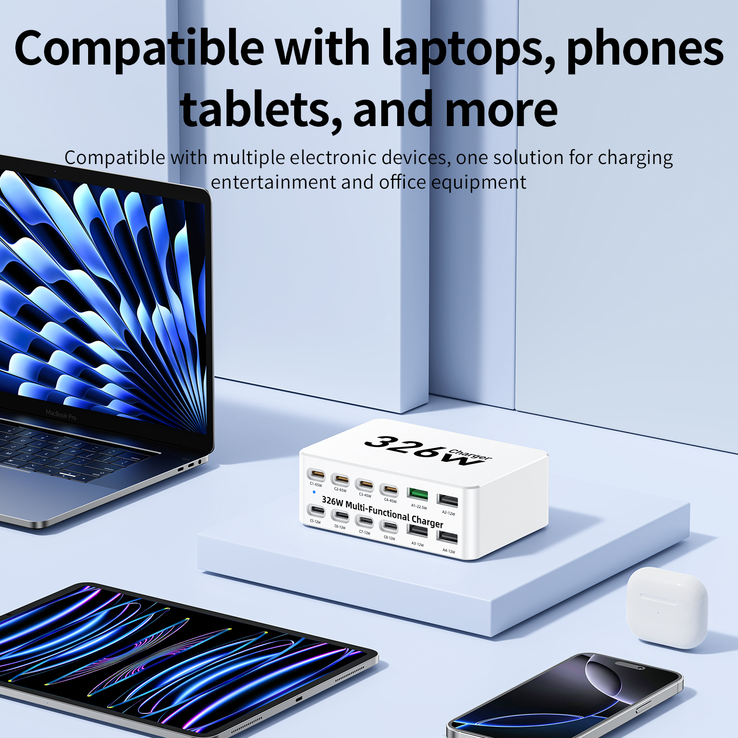 Incarcator Statie OEM WLX-818E, 326W, 3.25A, 4 x USB-A - 8 x USB-C, Alb