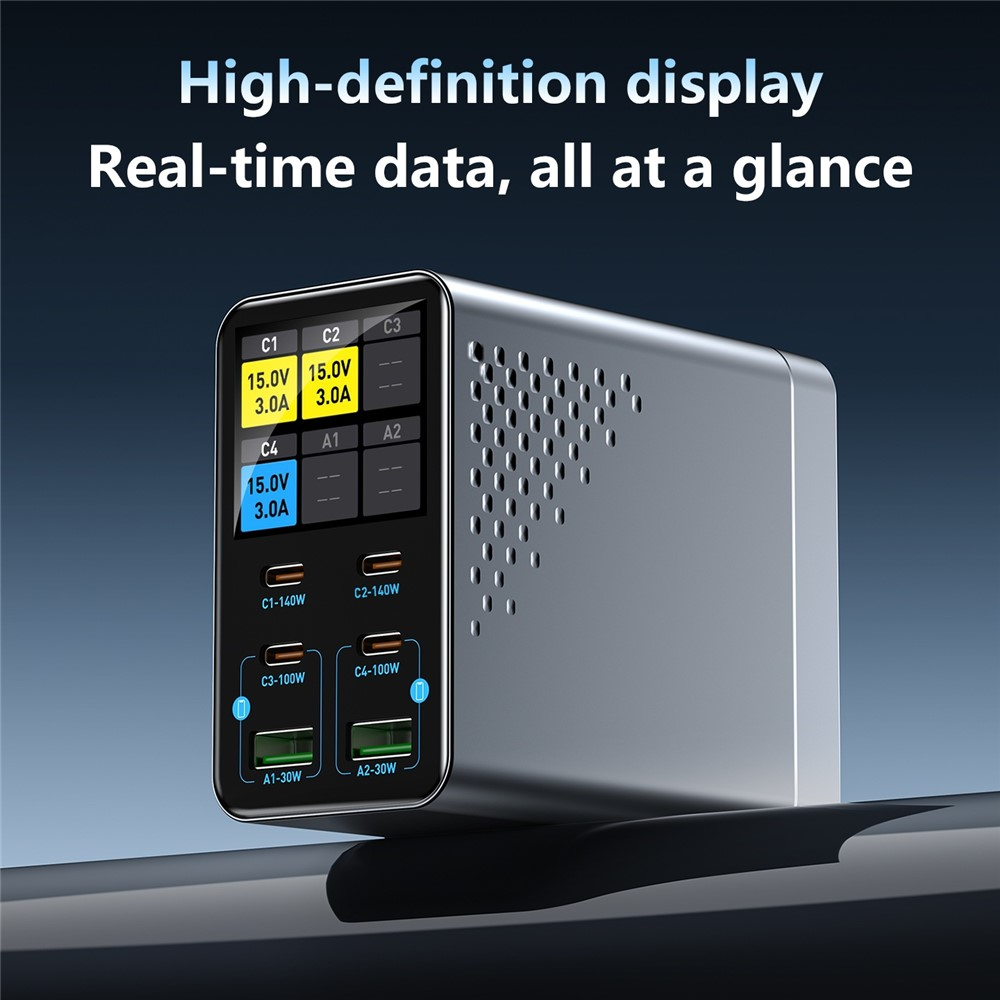 Incarcator Statie OEM WLX-G3, 140W, 5A, 2 x USB-A - 4 x USB-C, Gri