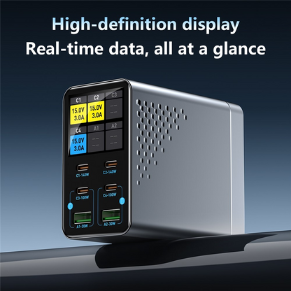 Incarcator Statie OEM WLX-G3, 140W, 5A, 2 x USB-A - 4 x USB-C, Gri
