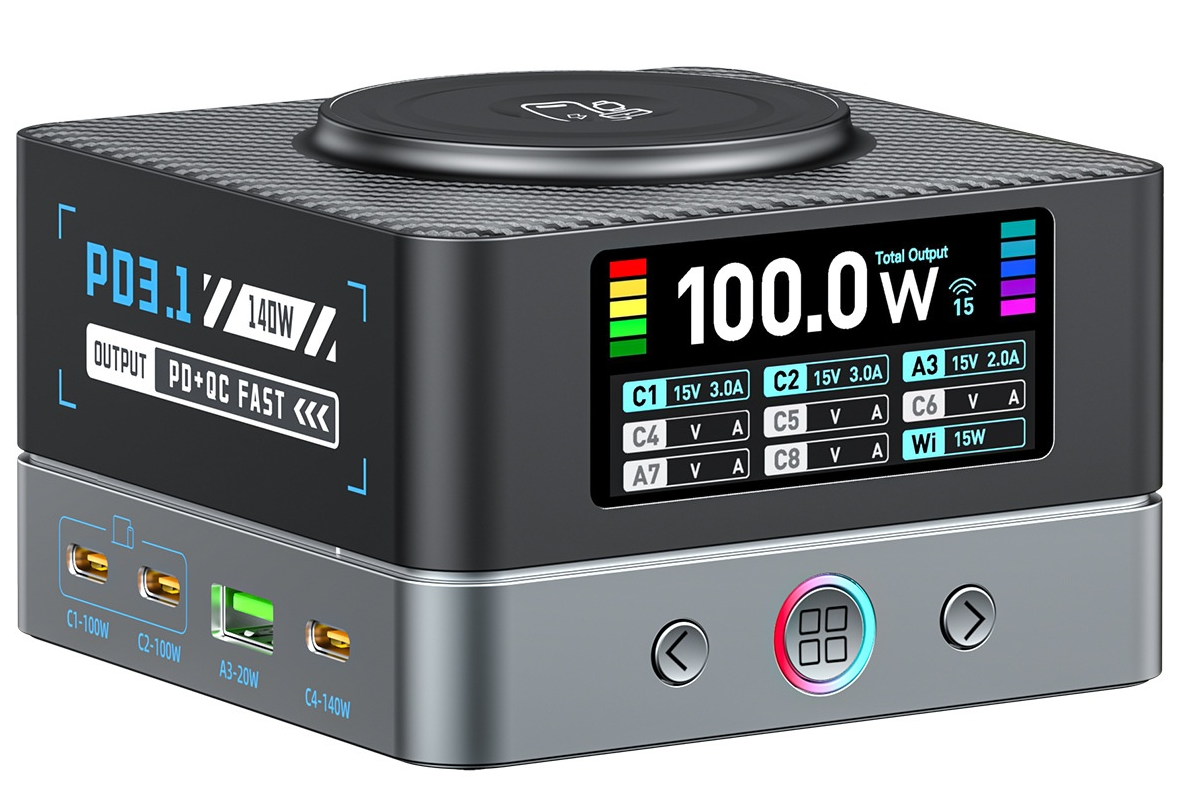 Incarcator Statie OEM WLX-R8A QI, 140W, 5A, 2 x USB-A - 6 x USB-C, Gri