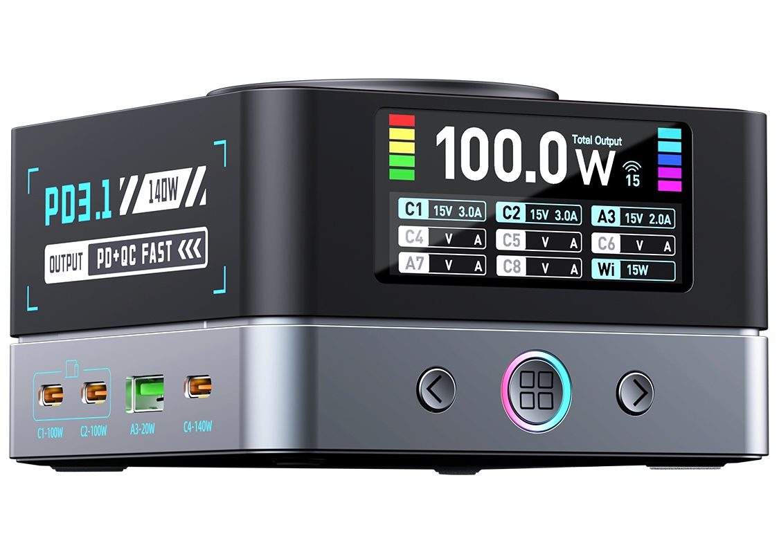Incarcator Statie OEM WLX-R8A QI, 140W, 5A, 2 x USB-A - 6 x USB-C, Gri