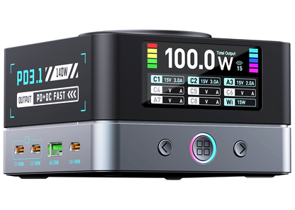 Incarcator Statie OEM WLX-R8A QI, 140W, 5A, 2 x USB-A - 6 x USB-C, Gri