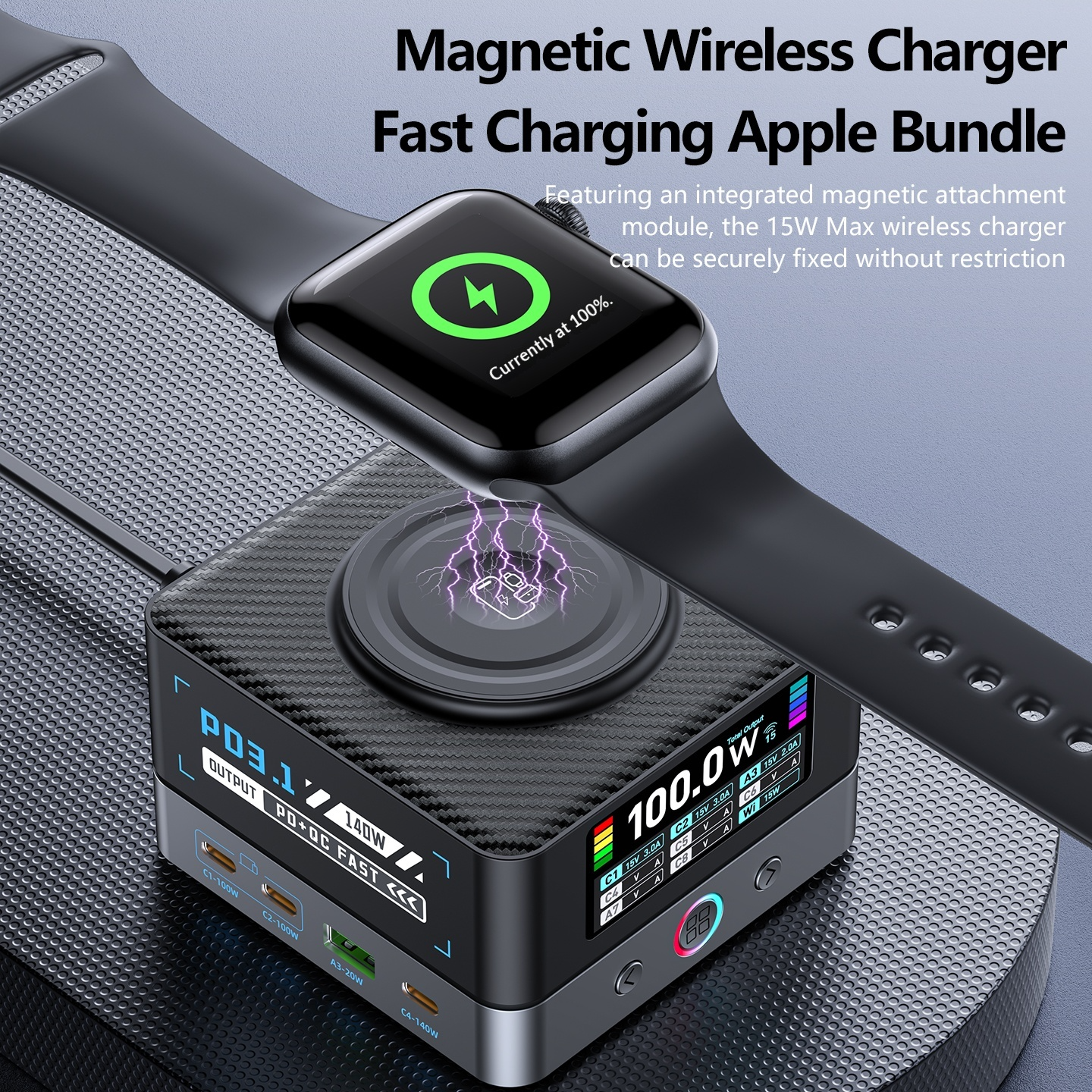 Incarcator Statie OEM WLX-R8A QI, 140W, 5A, 2 x USB-A - 6 x USB-C, Gri