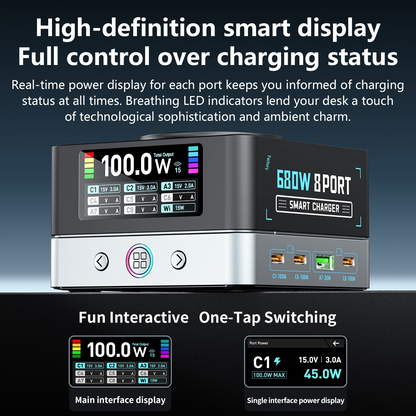 Incarcator Statie OEM WLX-R8A QI, 140W, 5A, 2 x USB-A - 6 x USB-C, Gri