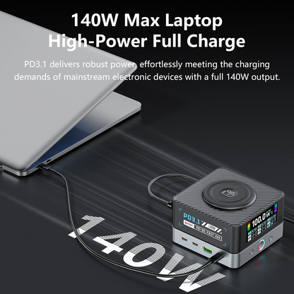 Incarcator Statie OEM WLX-R8A QI, 140W, 5A, 2 x USB-A - 6 x USB-C, Gri
